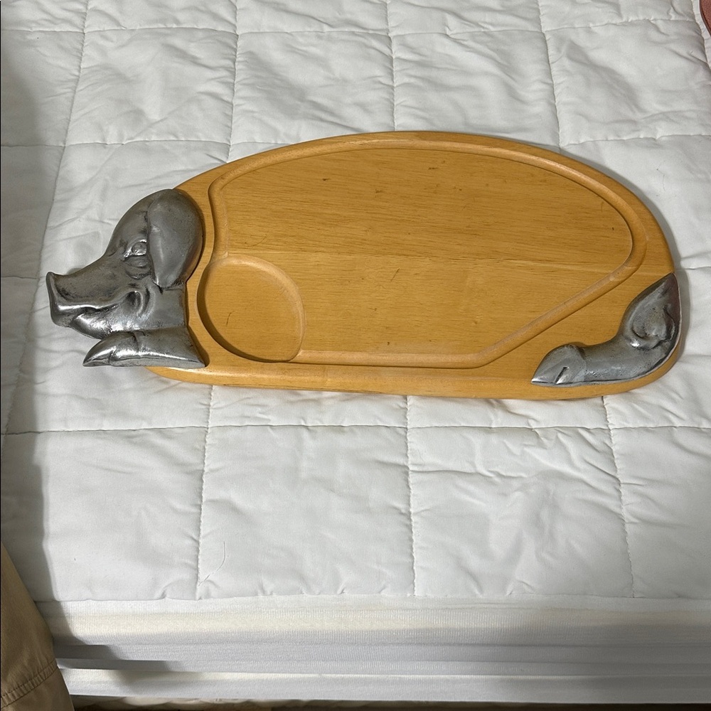 Wooden Cheese Board with Silver Accents